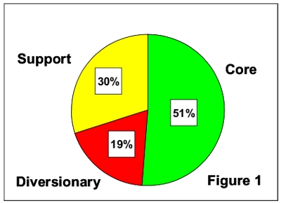 a pie chart showing 30% Support, 51% Core and 19% Diversionary